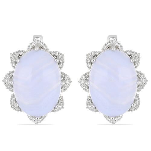 BUY 925 SILVER REAL BLUE LACE AGATE GEMSTONE BIG STONE EARRINGS